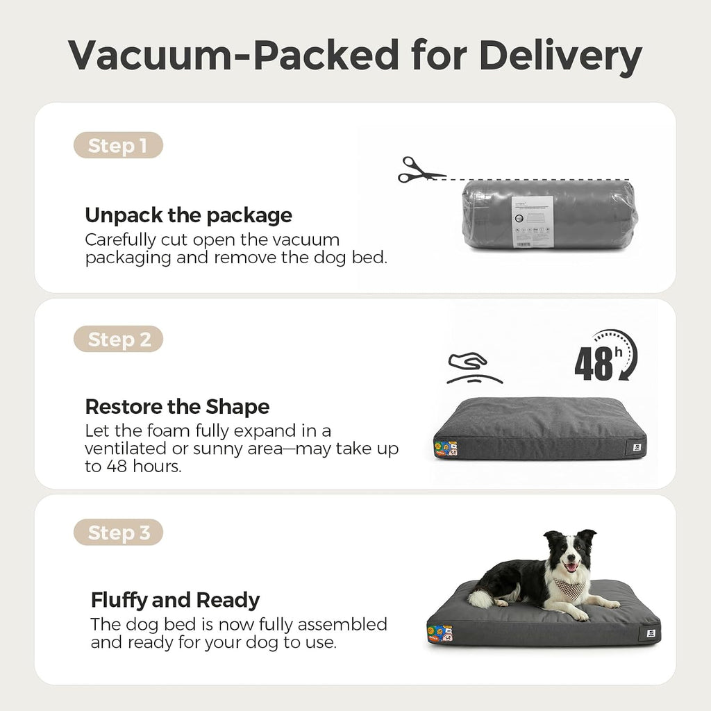 Sytopia 42 Inch Indestructible Dog Bed for Aggressive Chewers, Chew Proof Durable Outdoor Canvas Pet Crate Mat with Waterproof Washable Removable Cover, Indoor Patio Pet Pad for Crate, Dark Grey