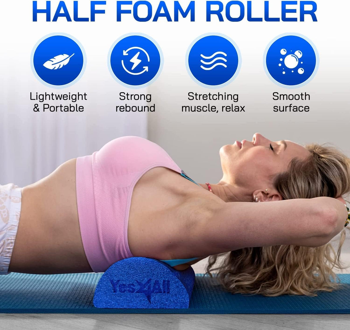 Yes4All Soft-Density Half PE Foam Roller 18 inch for Tissue and Muscle Massage, Back, Legs + Yes4All Medium-Density Half EVA Foam Roller 36 inch for Physical Activities & Muscle Massage