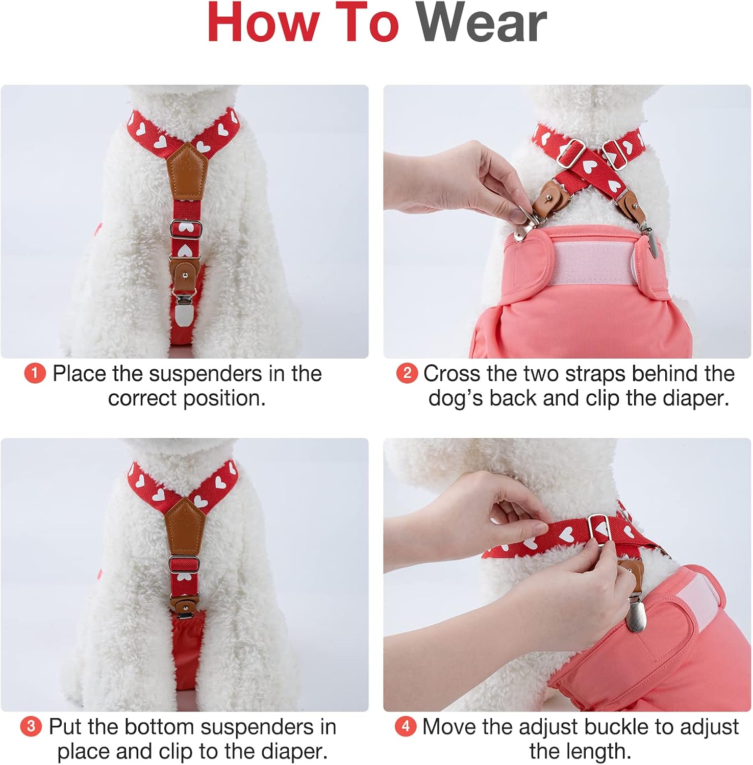 Pet Soft Dog Suspenders 2 Pieces Female Dog Diaper Suspenders for Dogs Diaper Keeper Suspender for Dogs Skirt, Dress, Diapers (Cute Hearts, S/M)