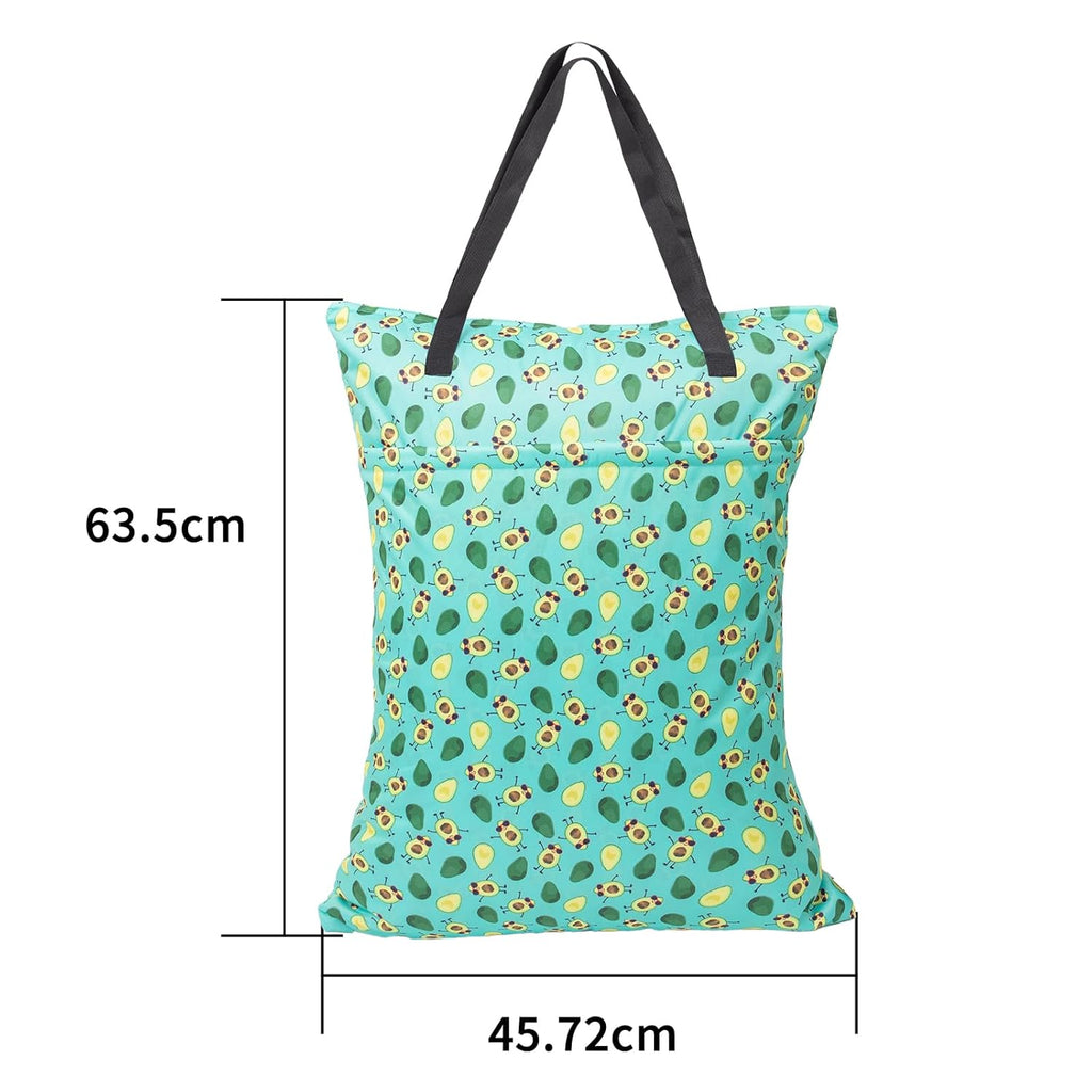 ALVA ALVABABY 2 Pack Large Wet Dry Bag Waterproof Hanging Cloth Diaper with Double Zippered Pockets 25x18 inches (Avocados and starfish)