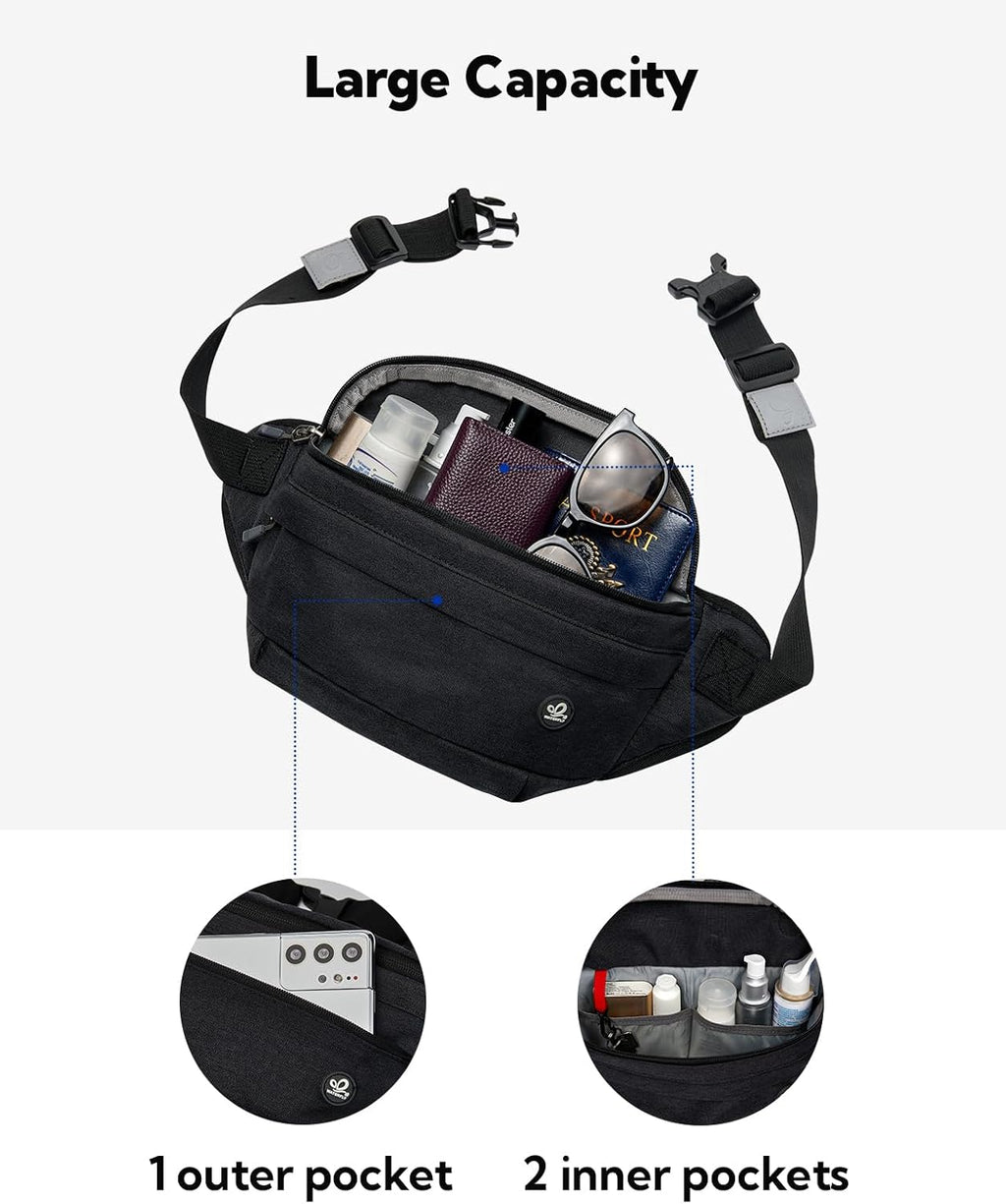 WATERFLY Fanny Pack Waist Bag: Large Crossbody Fannie Bum Belt Bag Hip Phanny Pack for Men Women Outdoor Sport Hiking Traveling Walking