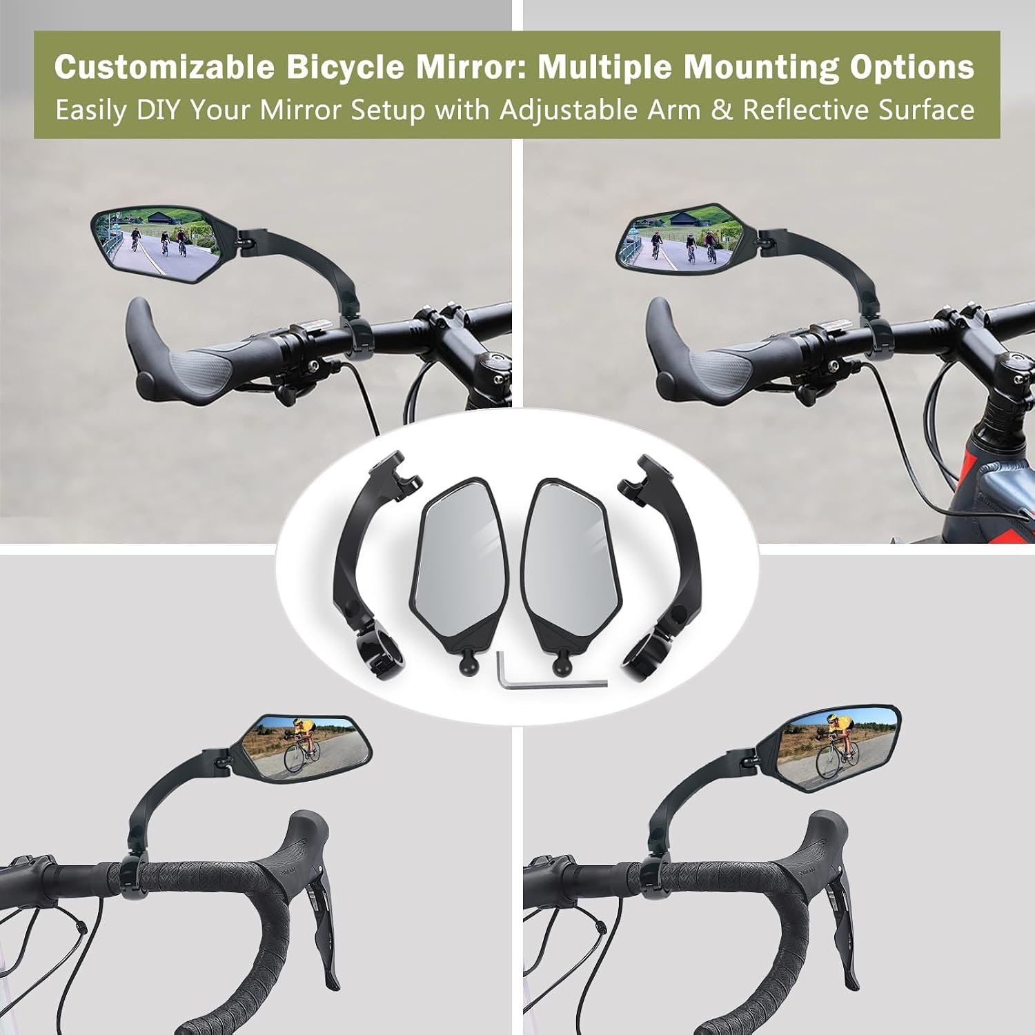 Adjustable Handlebar Bike Mirrors, Left & Right Bicycle Mirror Set