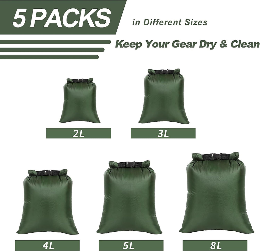 Dry Bags Waterproof Set, 5 Packs Ultralight Waterproof Bags Small Stuff Sack Water Proof Bag Dry Packs, Outdoor Dry Bag Keep Gear Dry for Backpacking Hiking Boating Camping Travel