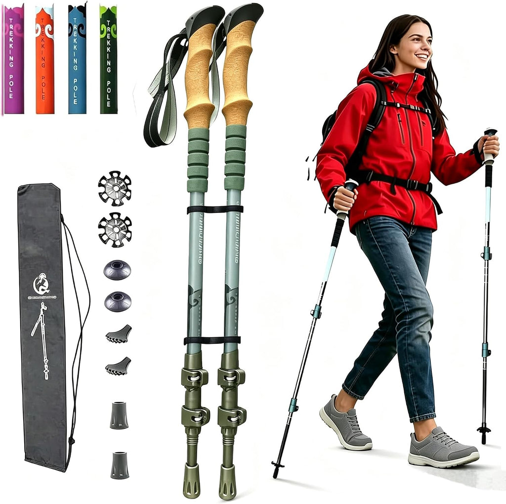 Trekking Poles w/1/4 Camera Screw, Collapsible Hiking Poles for Women