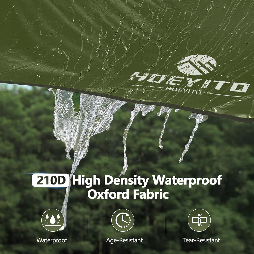 Camping Tarp with Poles & Retainer, 15x12.5FT Large Waterproof 210D Oxford Cloth Camping Canopy, Anti-UV UPF100+ Camping Awning Tent Tarp Car Awning for Outdoor, Picnic, Car, Hammock (Army Green)