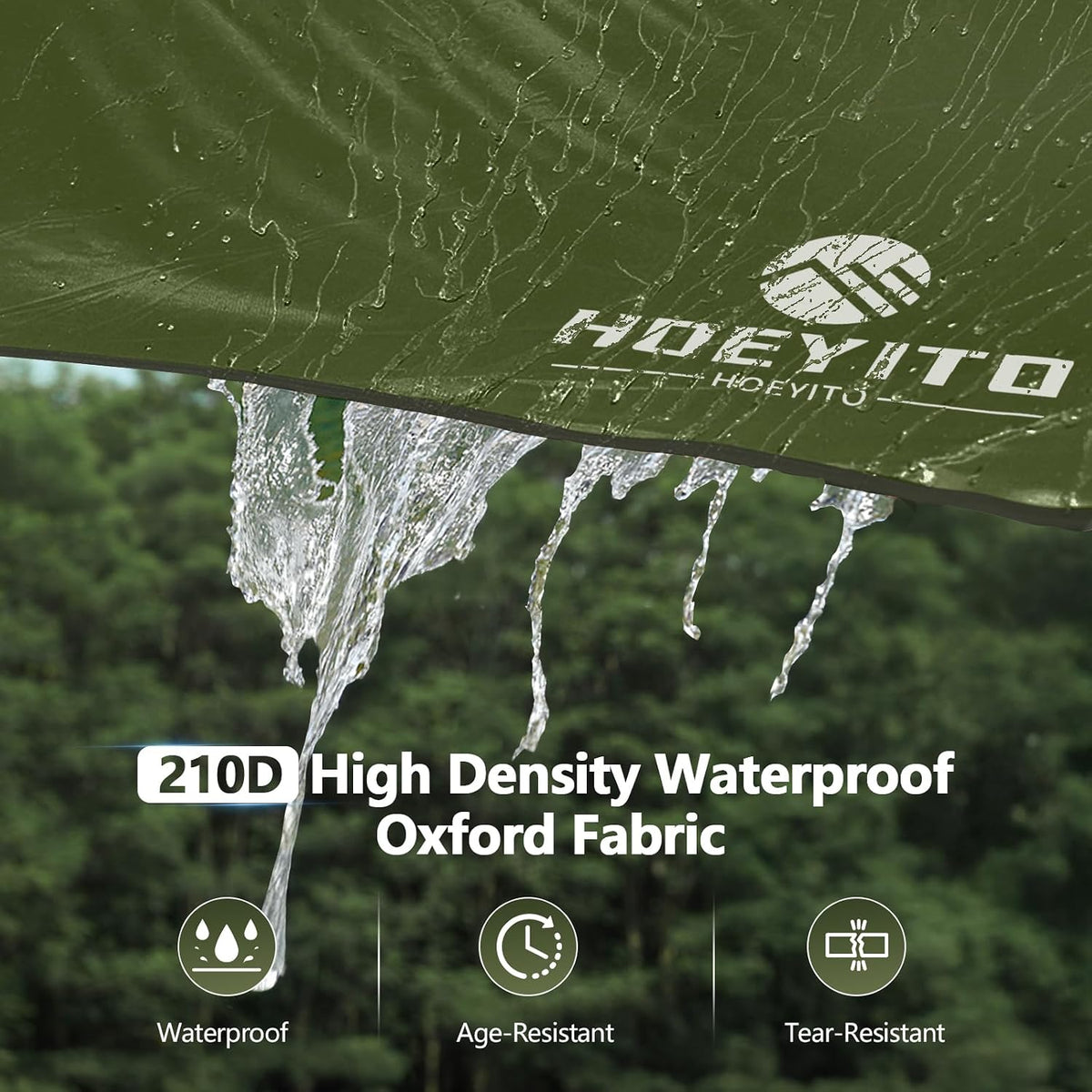 Camping Tarp with Poles & Retainer, 15x12.5FT Large Waterproof 210D Oxford Cloth Camping Canopy, Anti-UV UPF100+ Camping Awning Tent Tarp Car Awning for Outdoor, Picnic, Car, Hammock (Army Green)