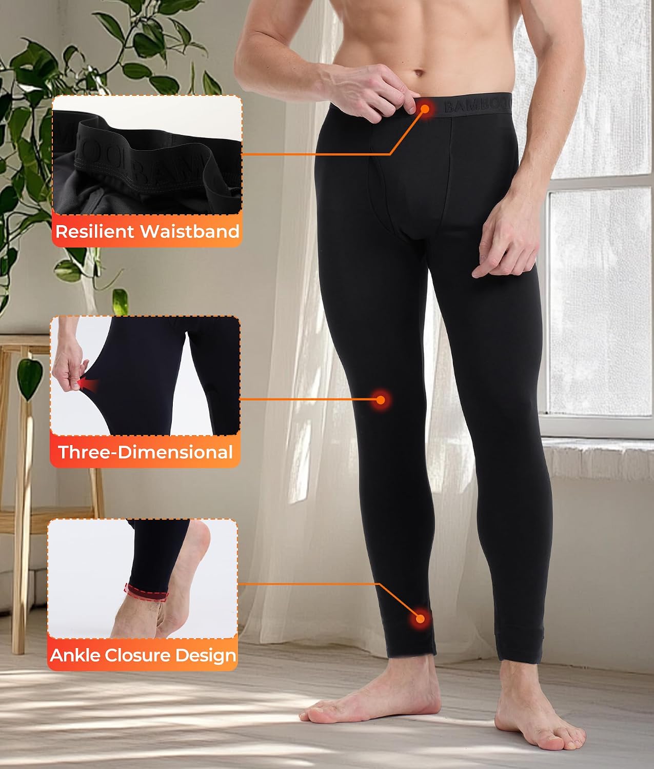 BAMBOO COOL Men's Thermal Underwear Lightweight Fleece Lined