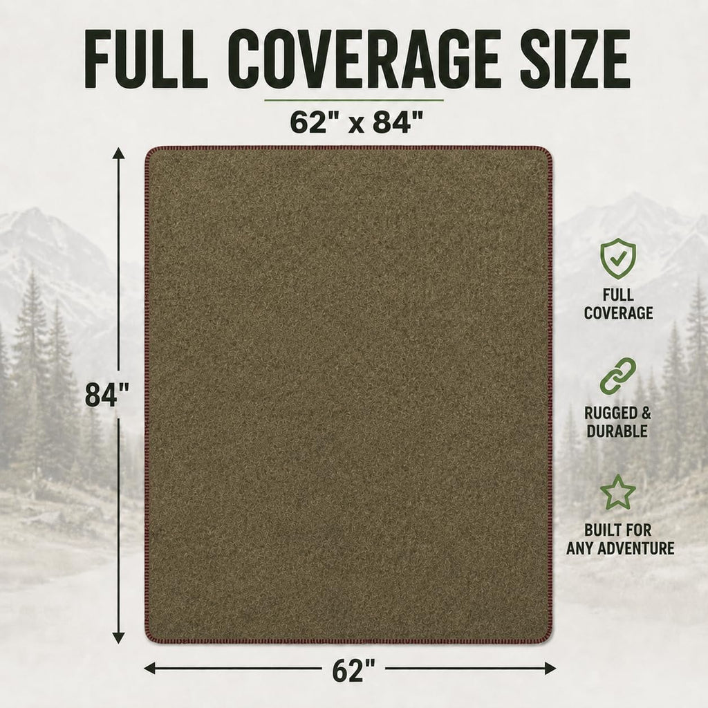 JMR Wool Camping Blanket, Fire Retardant Military Throw, Olive (62x84)