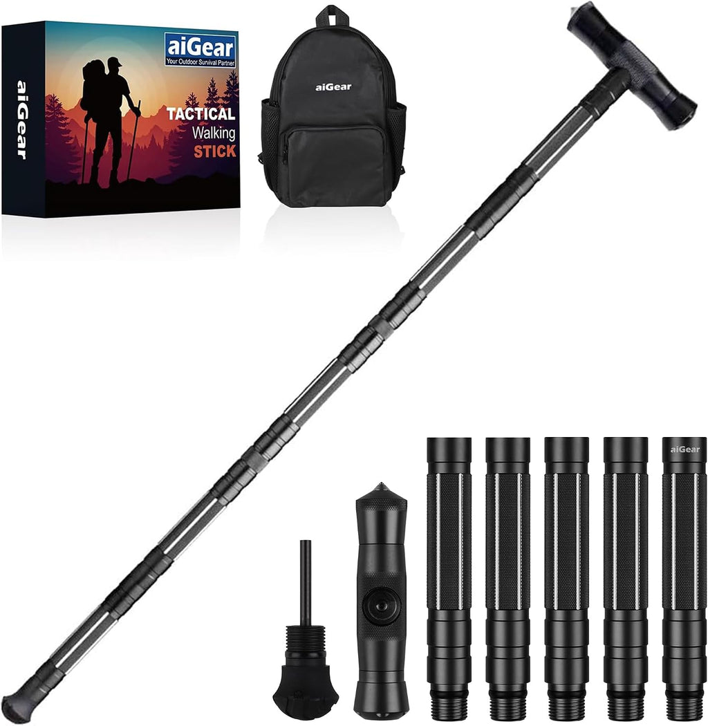 aiGear G2 Tactical Hiking Stick with Survival Kit, 5-Section Staff