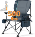 TIMBER RIDGE Oversized Folding Camping Chair with Lumbar Support Adjustable High Back Heavy Duty for Adults Support up to 500lbs with Cup Holder, Cooler Bag, Side Pocket, Blue