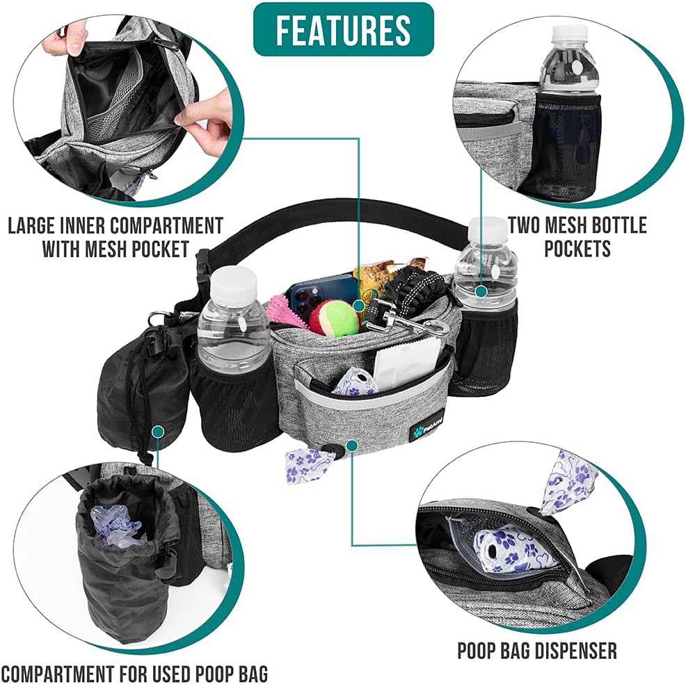 PetAmi Dog Fanny Pack, Treat Pouch for Dog Walking Training, Light Gray