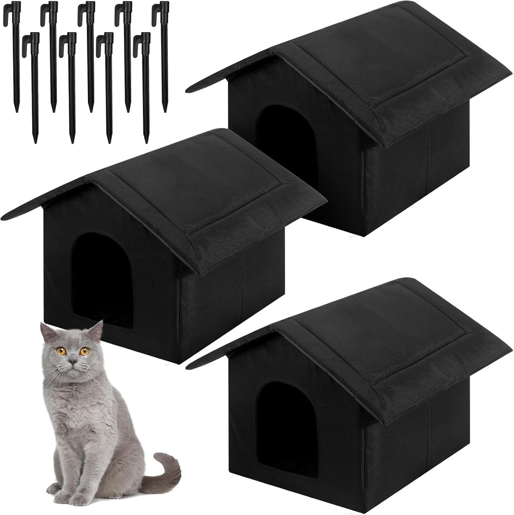 Soaoo 3 Pcs Cat Houses for Outdoor Stray Cats Shelter Weatherproof Outside House Indoor Foldable Pet Cave with Tent Stakes for Wild Animal Dogs(Camouflage Style)
