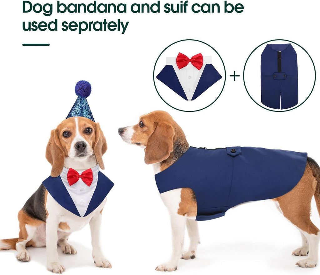 Kuoser Dog Tuxedo, Dog Suit and Bandana Set, Dogs Costume with D-Ring