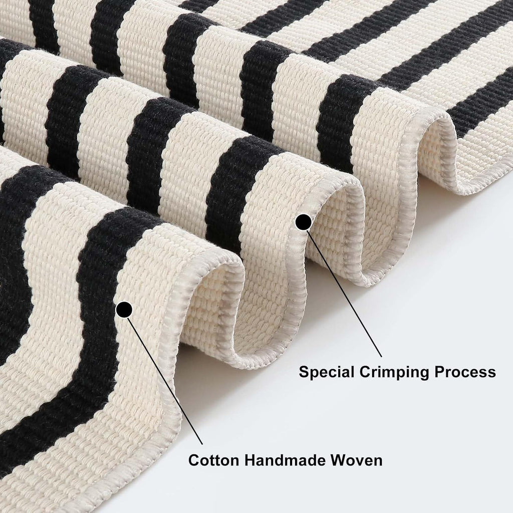 Fall Front Door Mat 2'x4.3', Cotton Washable Striped Outdoor Rug