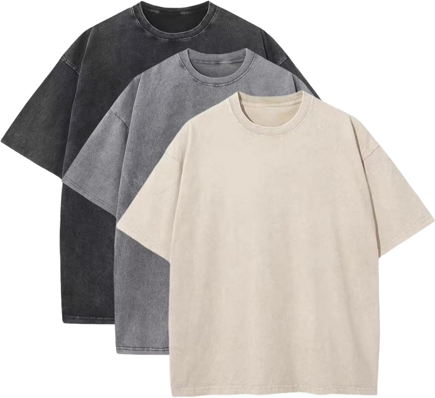 3 Pcs Men's Oversized Heavy Cotton Summer T-Shirts Vintage Tee Loose Fit Short Sleeve Casual Tshirts for Men Women