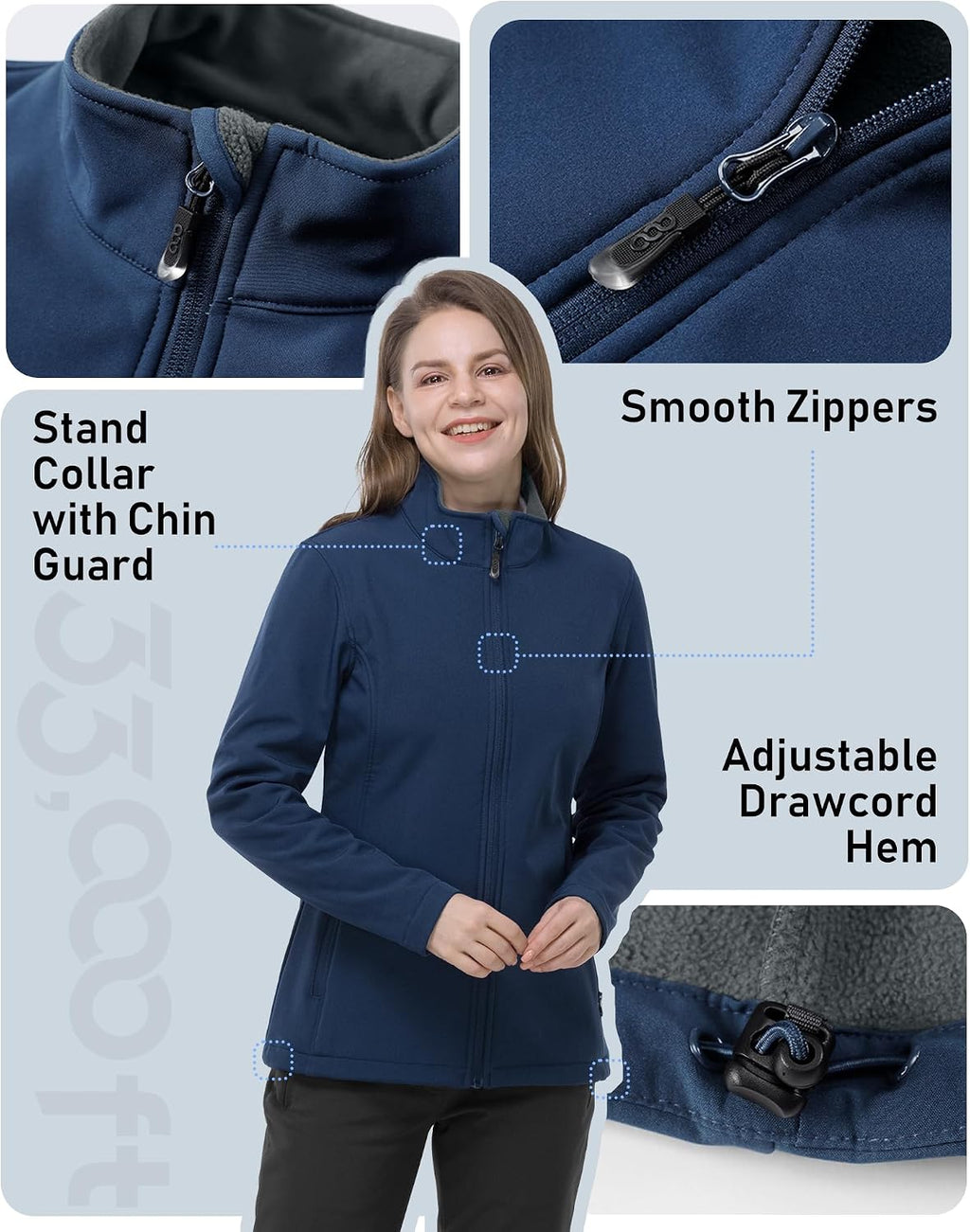 33,000ft Women's Waterproof Softshell Jacket Lightweight Fleece Lined Coat