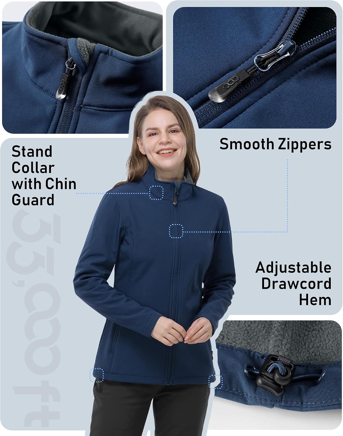 33,000ft Women's Waterproof Softshell Jacket Lightweight Fleece Lined Coat