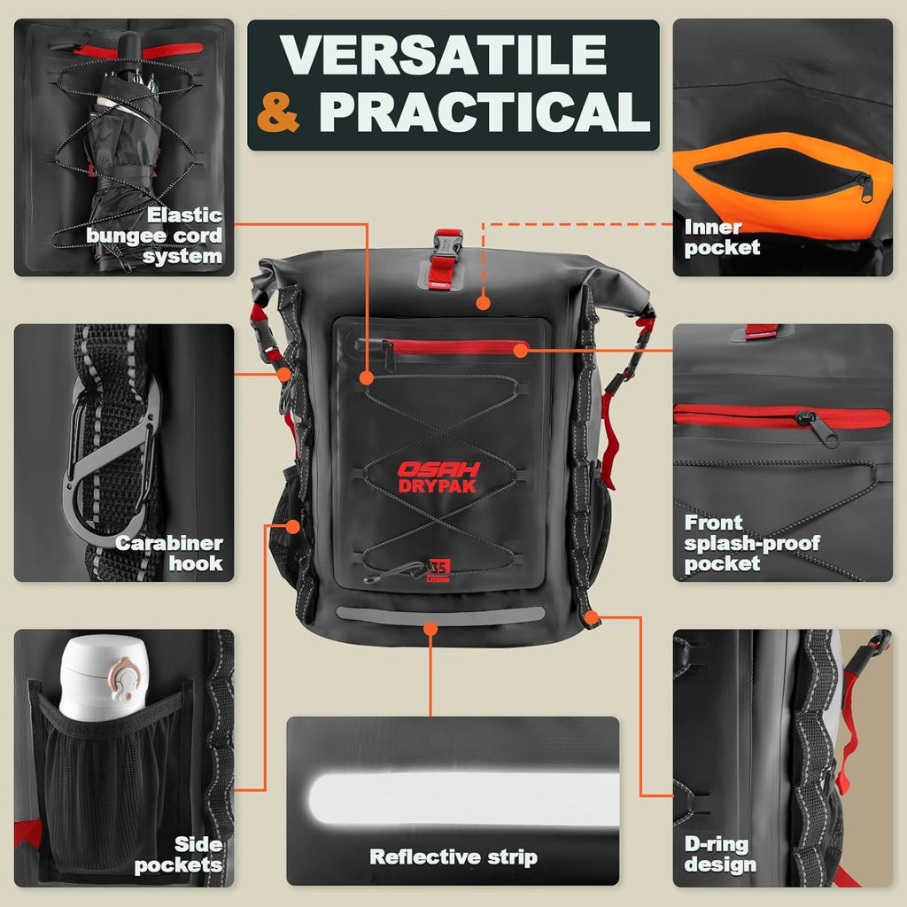 OSAH DRYPAK Waterproof Backpack Dry Bag 25L/35L/55L/85L – Heavy Duty Roll-Top Hiking Backpack Sack Keeps Gear Dry for Travel, Kayaking, Boating, Camping, Rafting and Fishing