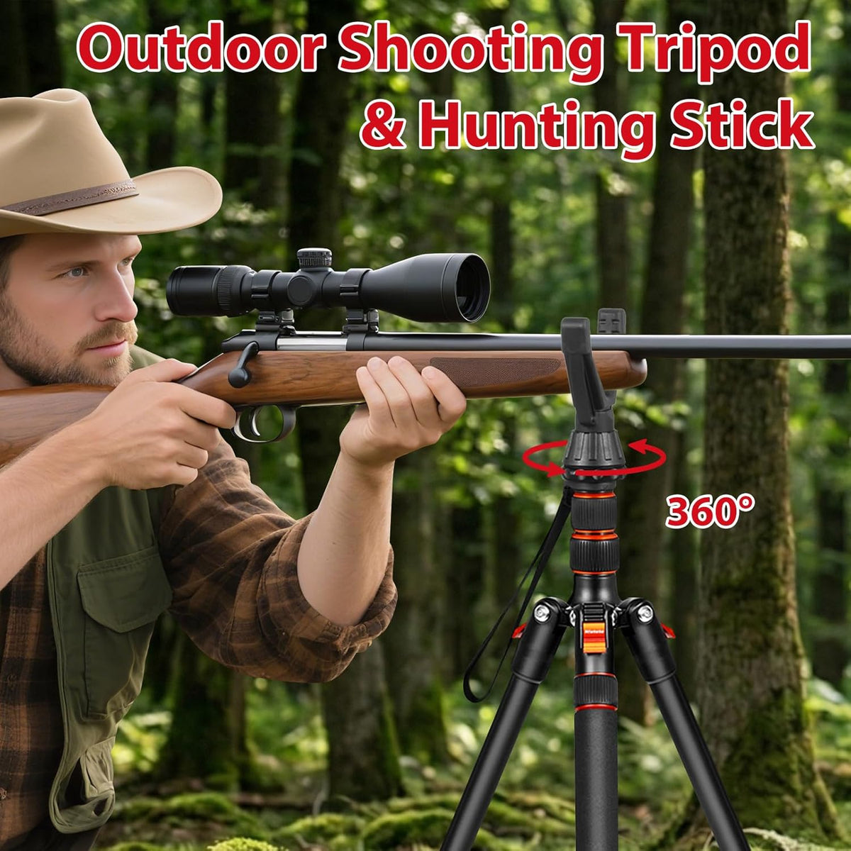 2 in 1 Camera Tripod & Hunting Stand Foldable, 68" Ball Head Tripod for Camera and Phone, Heavy Duty Tripod for DSLR Camera Lasers Binoculars Telescope Spotting Scope, Min Size 16.5" with Bag