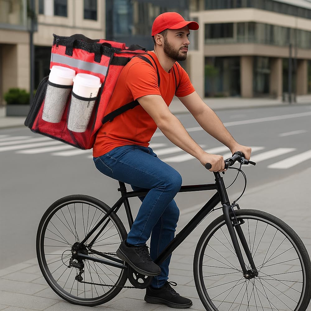 Insulated Food Delivery Backpack with Cup Holders, Expandable Bag