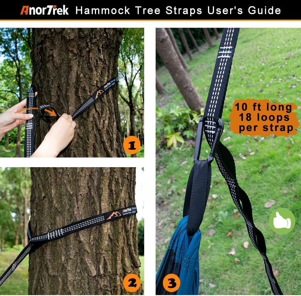 AnorTrek Professional Camping Hammock with Mosquito Net, Lightweight Portable Double Hammock with Two 10 FT Hammock Tree Straps, 230T Nylon Hammock for Camping, Hiking, Yard, Backpacking