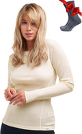 100% Merino Wool Base Layer Women - Long Sleeve Thermal Shirt with Socks