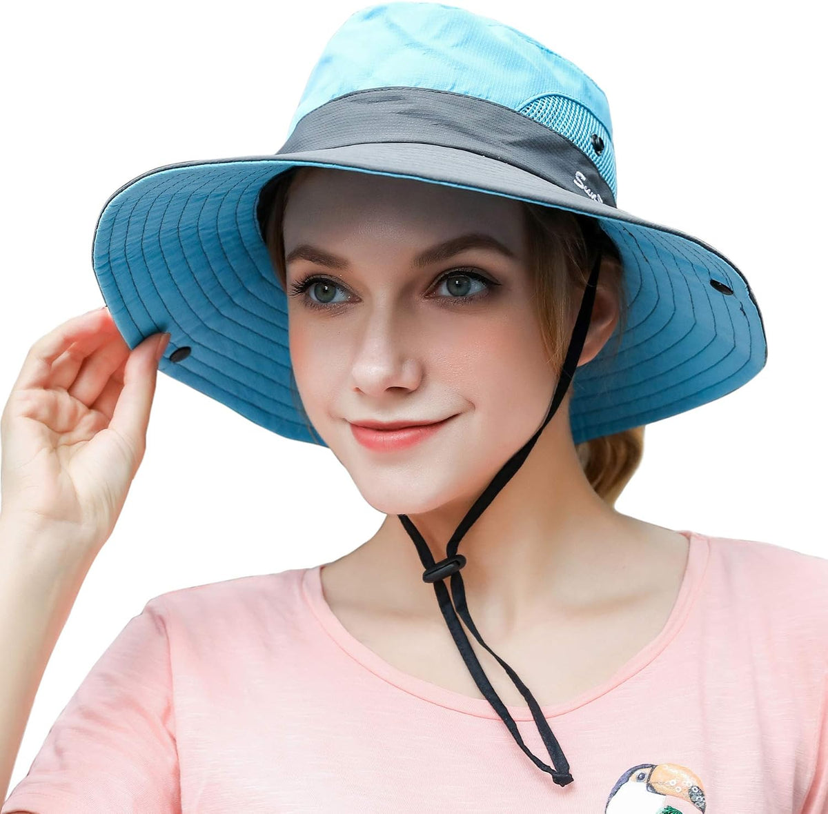 Muryobao Women's Ponytail Sun Hat UV Protection Foldable Mesh Wide Brim Beach Fishing Hat