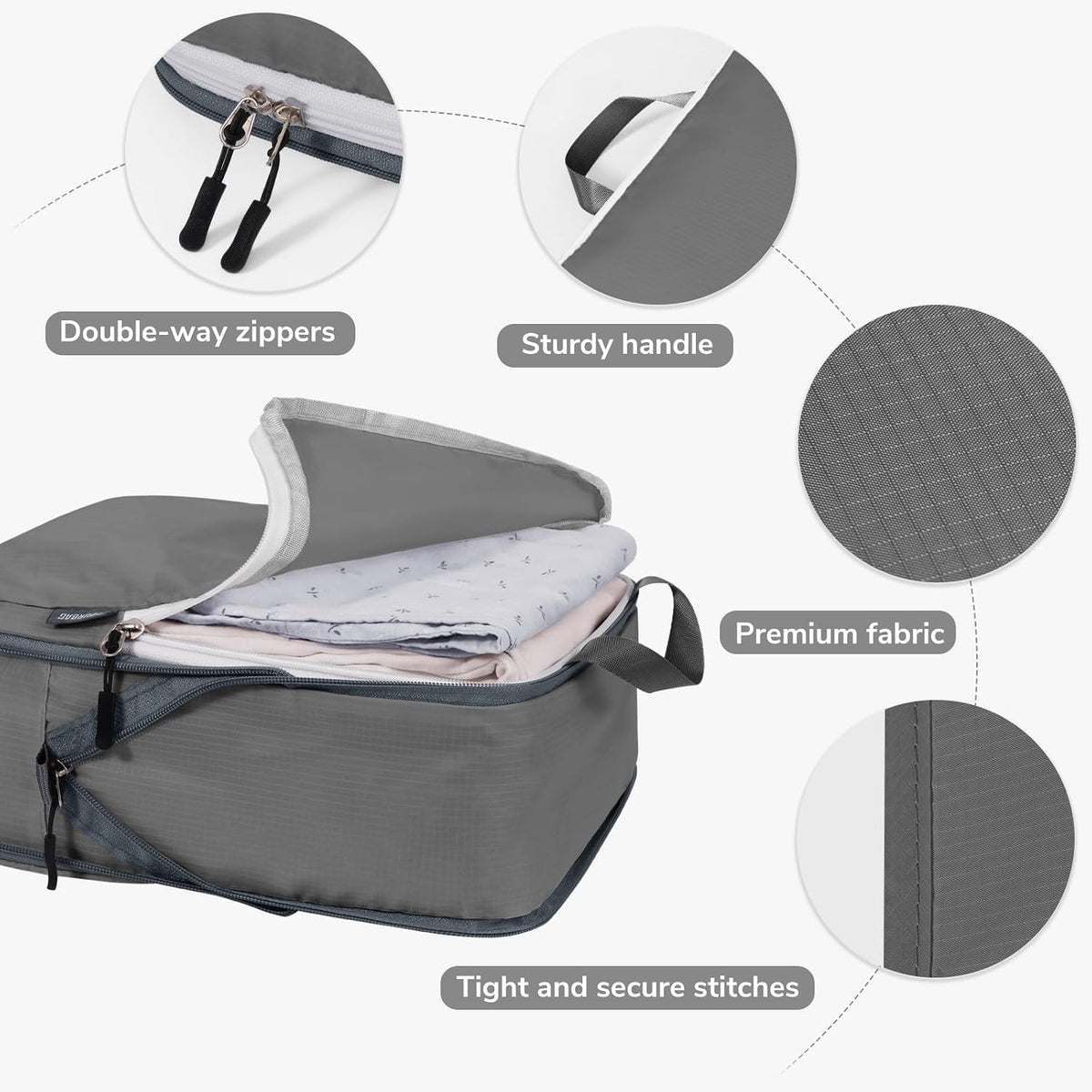 CherryNow 7 Set Compression Travel Packing Cubes for Suitcases, Grey