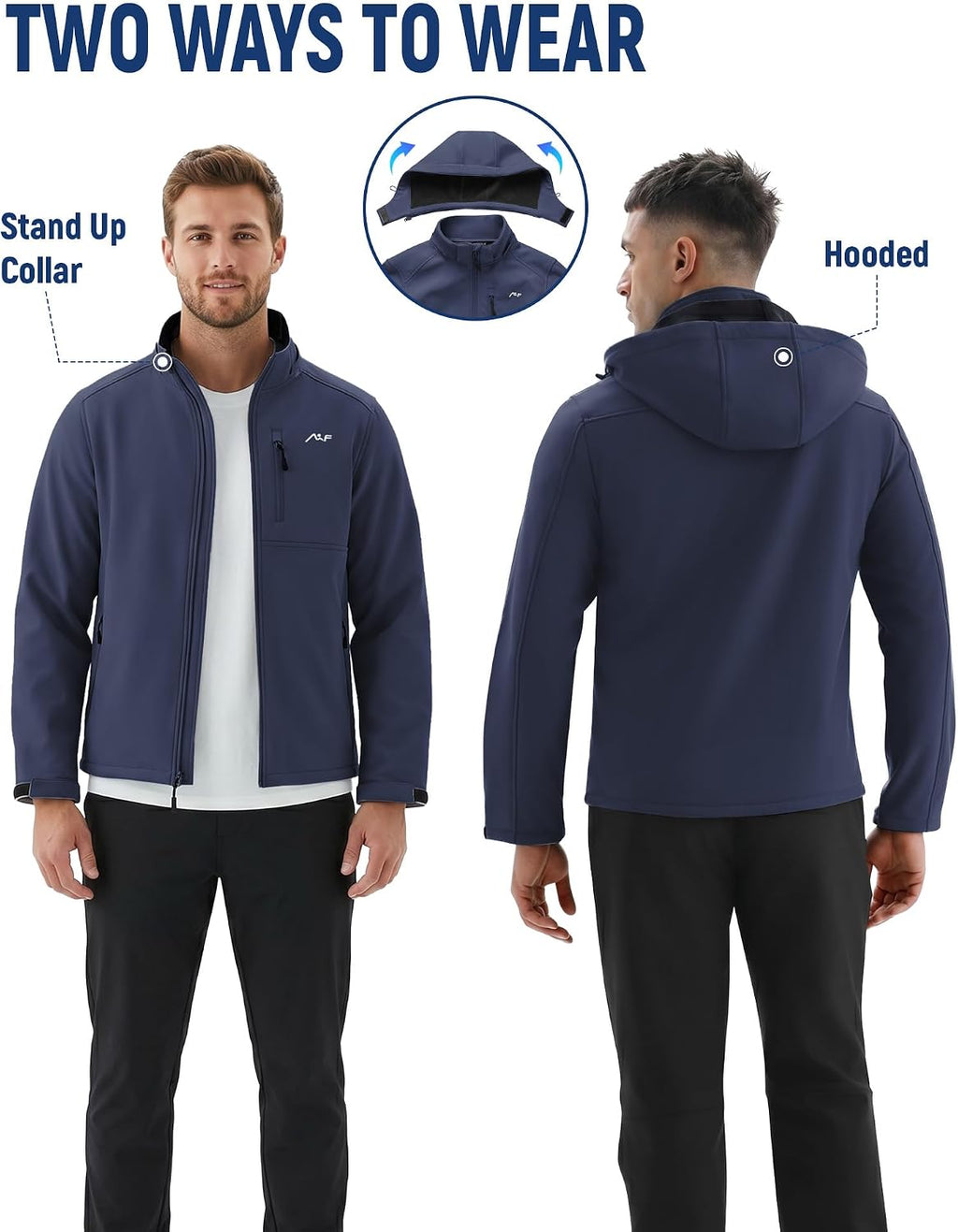 WULFUL Men's Softshell Jacket Waterproof Lightweight Insulated Windbreaker Fleece Lined Rain Shell Jacket for Hiking Travel