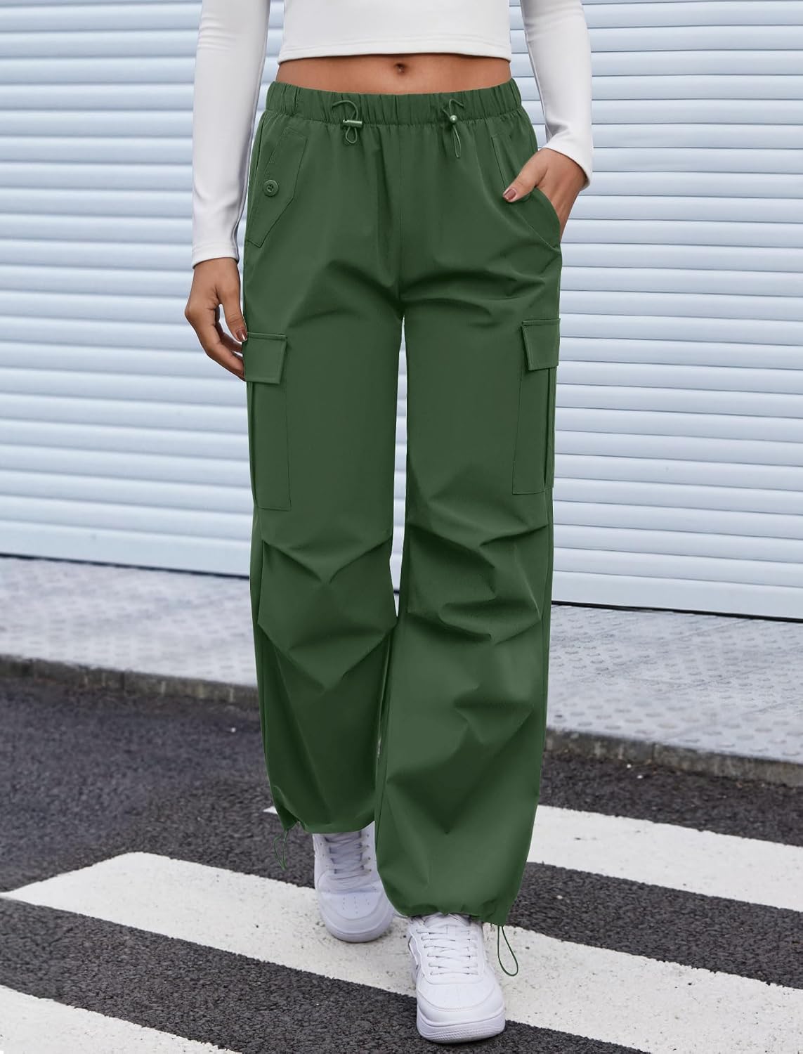 COPYLEAF Cargo Pants Women Parachute Baggy Hiking Pants with Pockets Travel