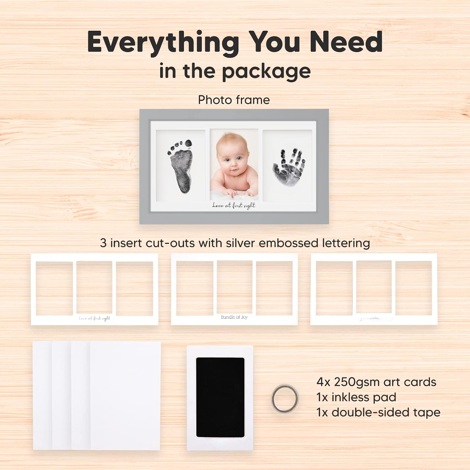Inkless Hand and Footprint Kit, Boy Girl Newborn Keepsake (Cloud Gray)