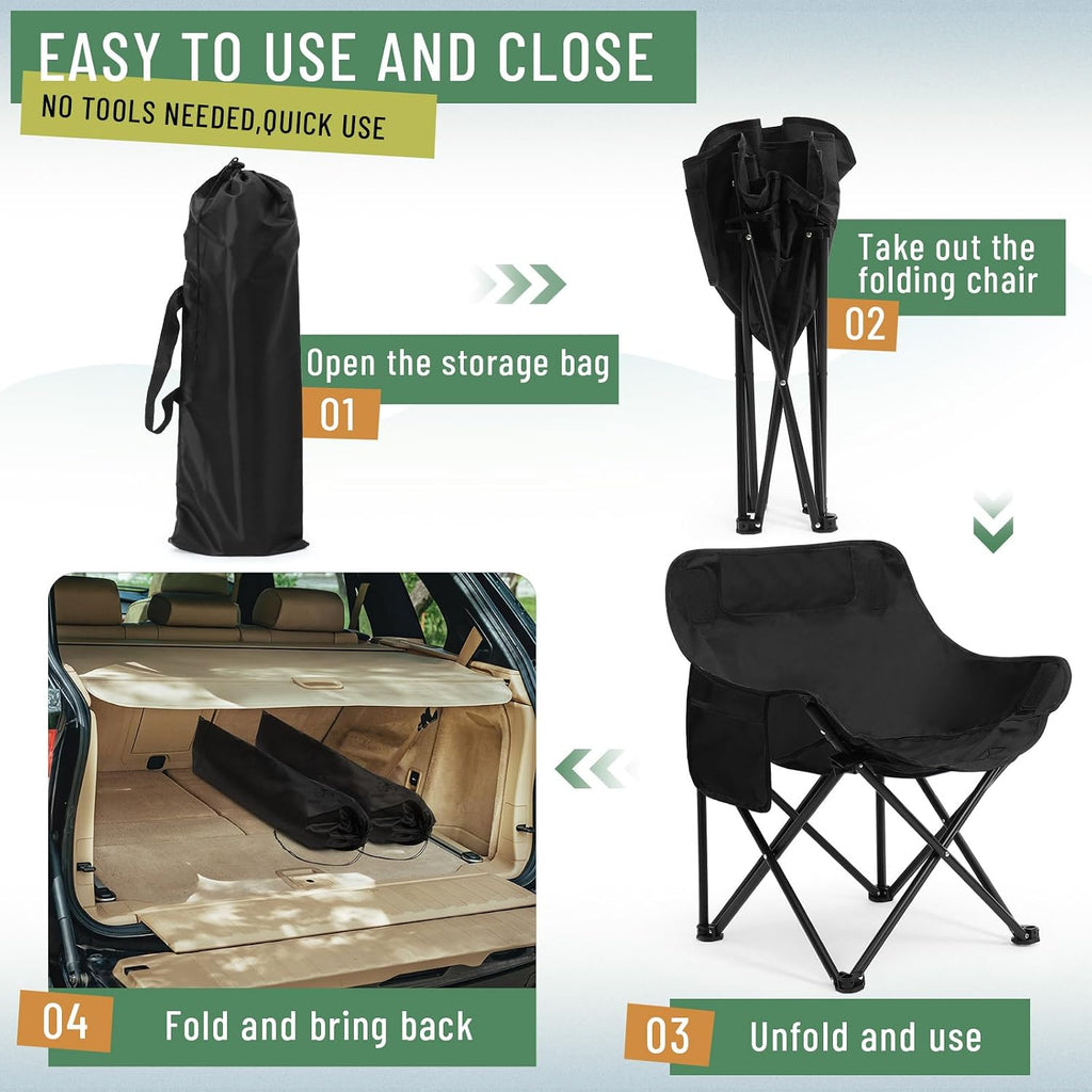 2 Pack Folding Camping Chairs Portable, Black, Solid Color