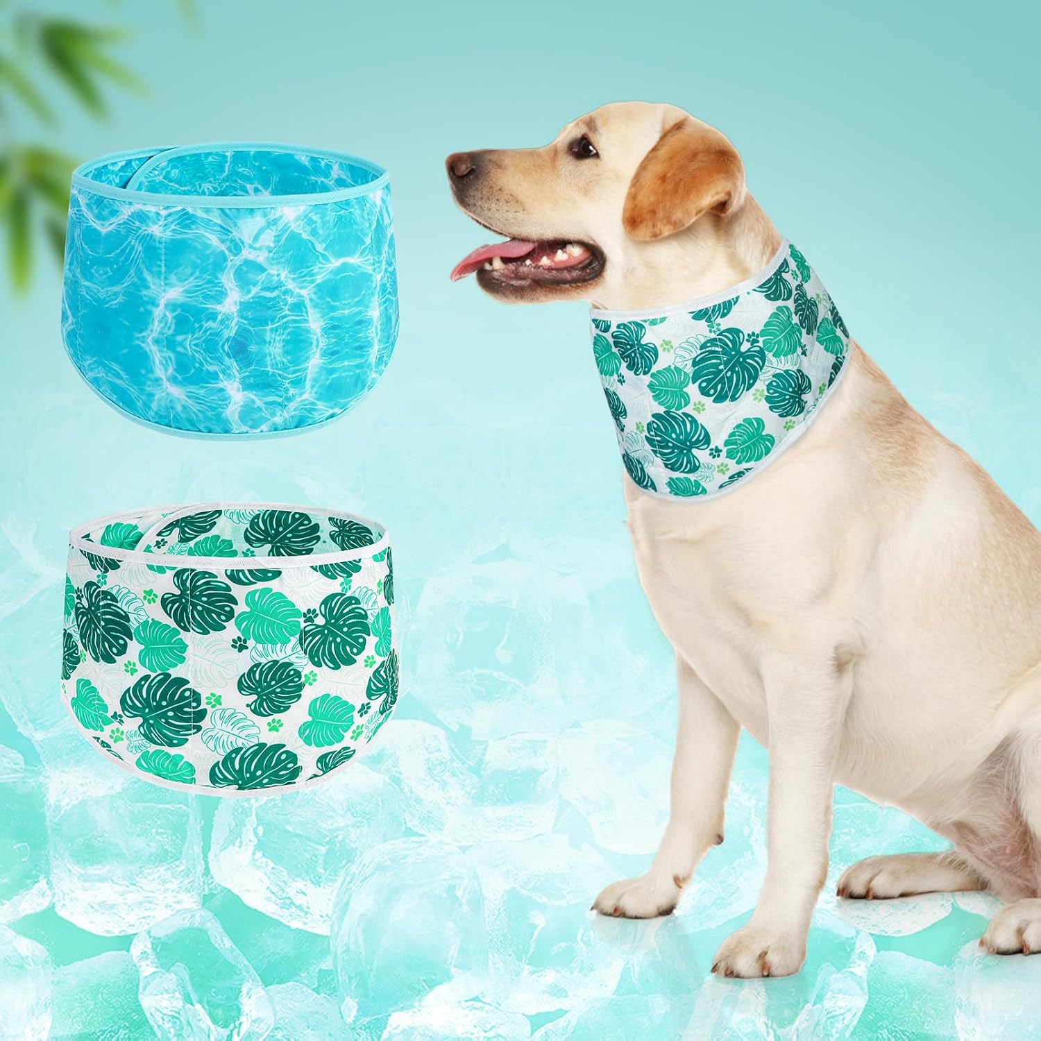 BEAUTYZOO Dog Cooling Bandana for Medium Large Dogs, 2 Pack Instant Cooling Bandanas Breathable Cooling Ice Towel Neck Wraps, Pet Scarf Keep Dogs Cool in Hot Summer,Leaf L