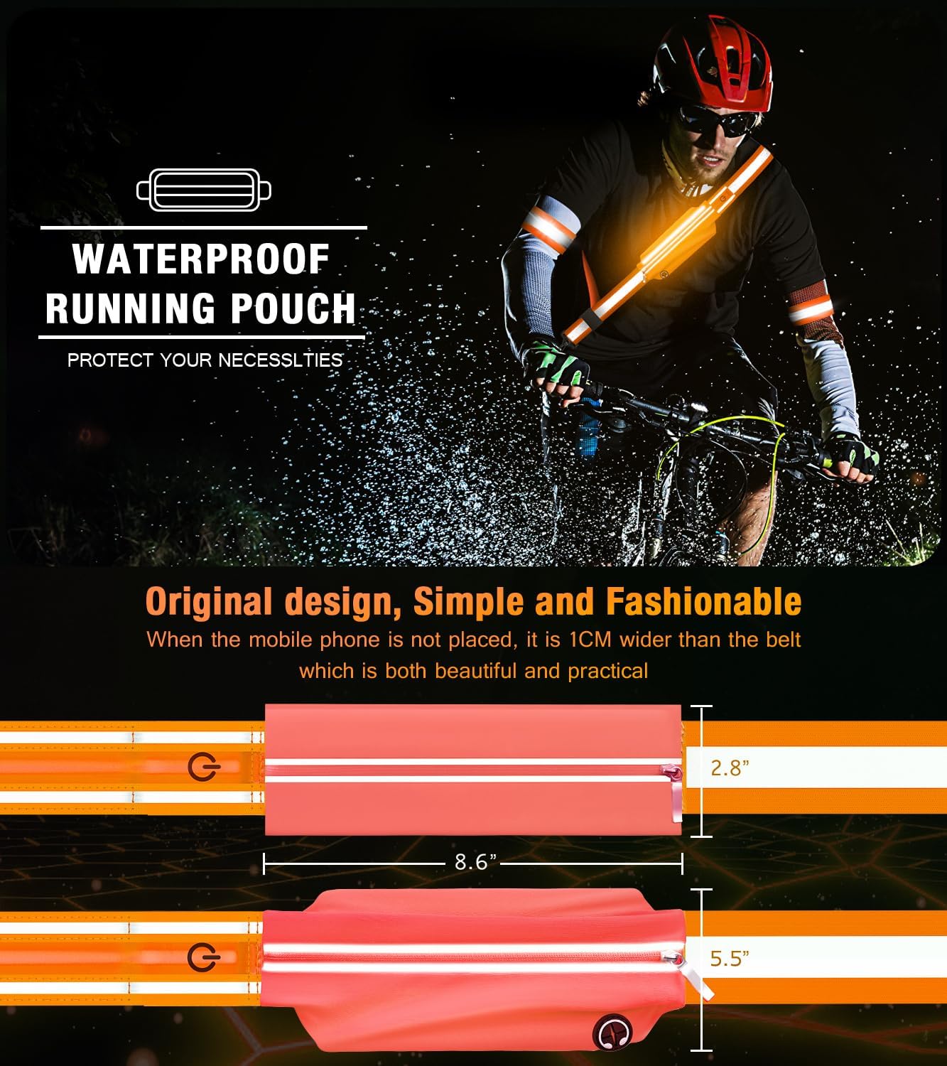 Ylzzrs LED Belt Reflective Sash for Walking at Night,High Visibility Adjustable Night Running Safety Gear,Light Up Running Belt Reflective Gear with Phone Bag/Armband for Runners Walkers Men Women