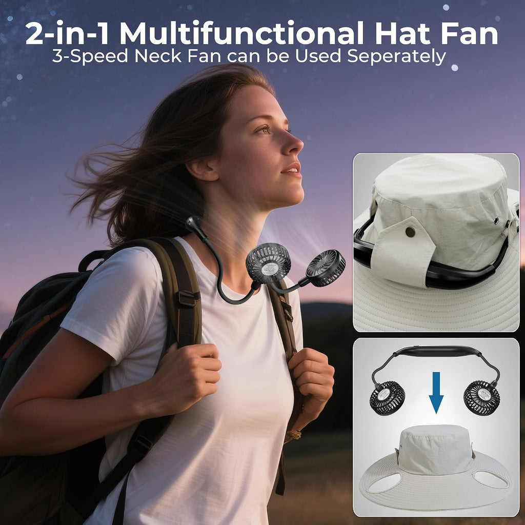 AMACOOL Bucket Hat Fan, Gifts for Him Father Dad Husband, Fishing Essentials for Women Men Camping Hiking Beach Gardening
