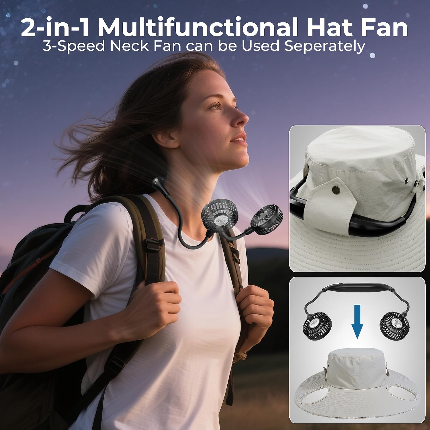 AMACOOL Bucket Hat Fan, Gifts for Him Father Dad Husband, Fishing Essentials for Women Men Camping Hiking Beach Gardening