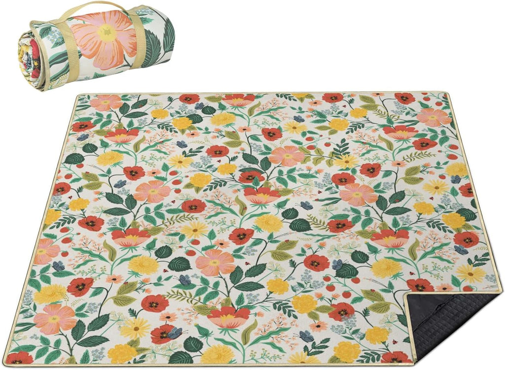 Picnic Blankets Waterproof Foldable Extra Large,80"x 80" Outdoor Beach Blanket Sandproof,3-Layer Lightweight Handy Mat Tote Picnic Camping Rugs for Outside Your Rv (Boho Vintage Floral Pink)