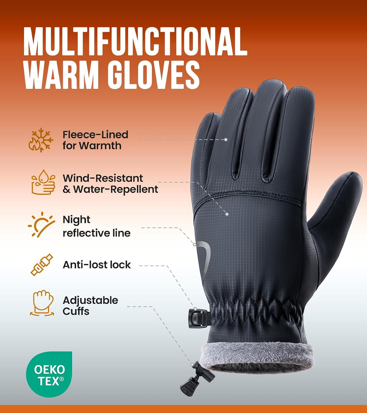 PULIOU Winter Waterproof Thermal Gloves for Men Women, Cold Weather Windproof Ski Snow Gloves with Touchscreen Fingers for Running Cycling Hiking Driving