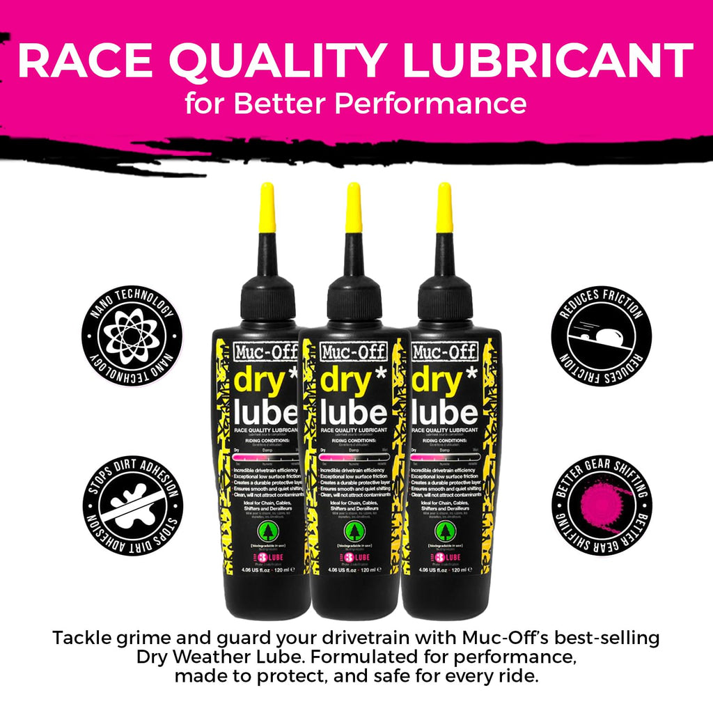 Muc-Off Bio Dry Bike Chain Lube 120ml (Pack of 3) Wax-Based Formula for Smooth Gear Shifts | Creates Protective Layer and Reduces Friction | Pipette System for Easy Application