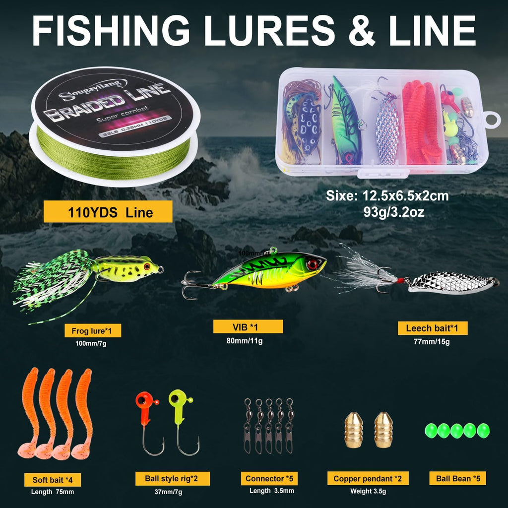 Sougayilang Fishing Rod Reel Combo with Telescopic Fishing Pole Spinning Reel Carrier Bag for Travel Saltwater Freshwater Fishing