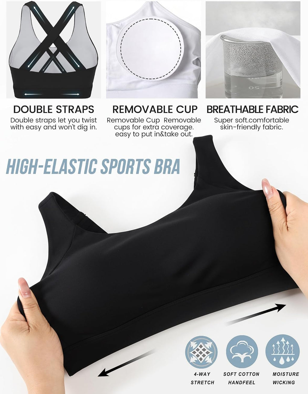 Buauty Sports Bra for Women, Criss Cross Back Medium Support Workout Bras with Removable Cups for Yoga Running Gym