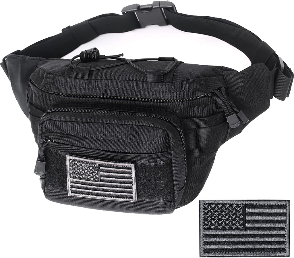 Tactical Fanny Pack, Military Waist Bag Hip Belt Bumbag Utility Bags for Outdoor Hiking Climbing Fishing with U.S Patch(Green)