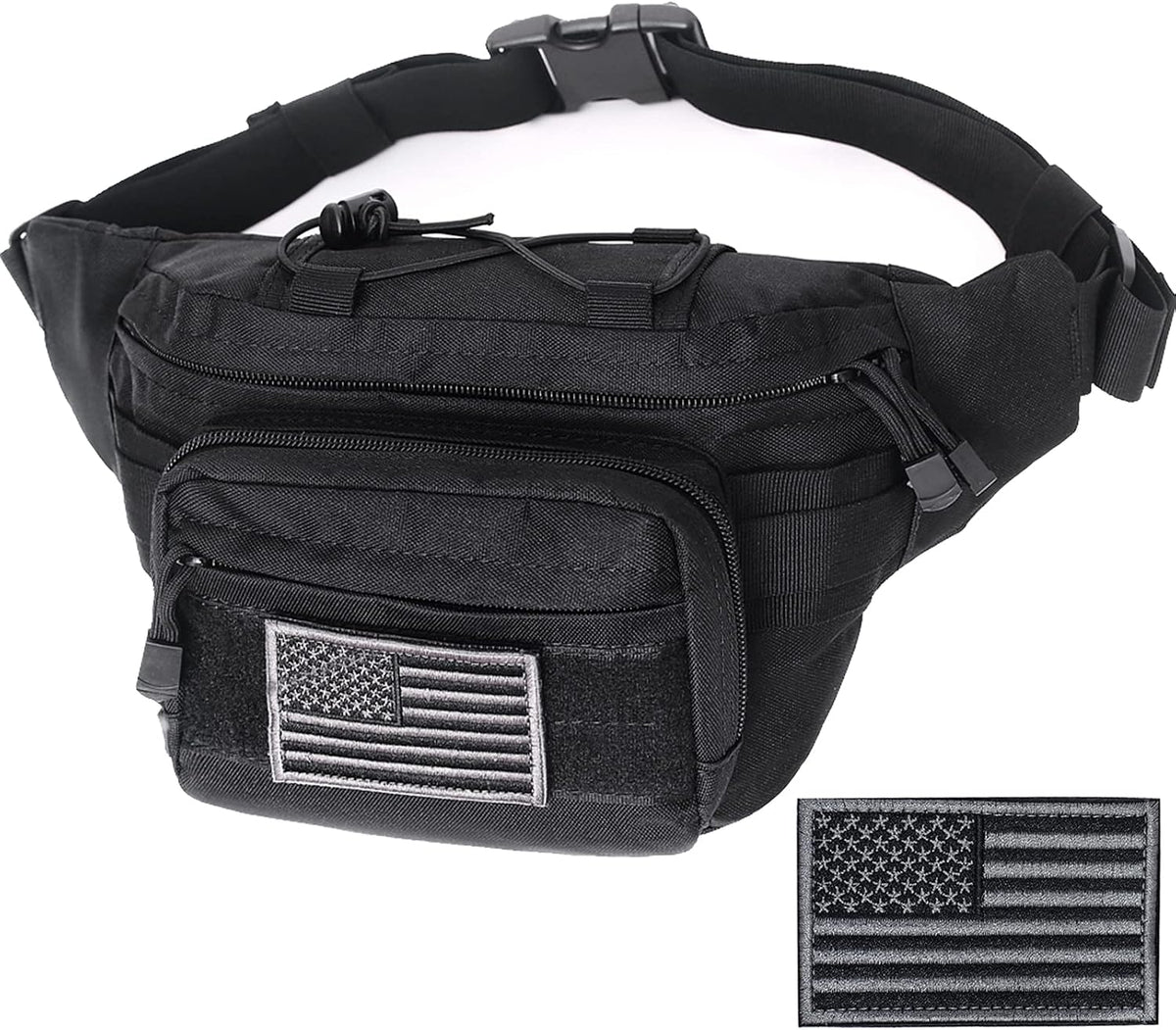 Tactical Fanny Pack, Military Waist Bag Hip Belt Bumbag Utility Bags for Outdoor Hiking Climbing Fishing with U.S Patch(Green)