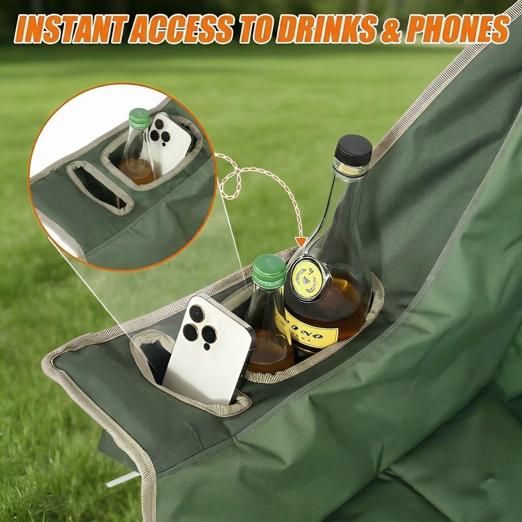 Camping Chair with Canopy Shade Heavy Duty Folding Chair with Umbrella Cup Holder Oversized Beach Chairs with Canopy for Adults Portable Padded Outdoor Lawn Chair for Sports Fishing, 500LBS, Green