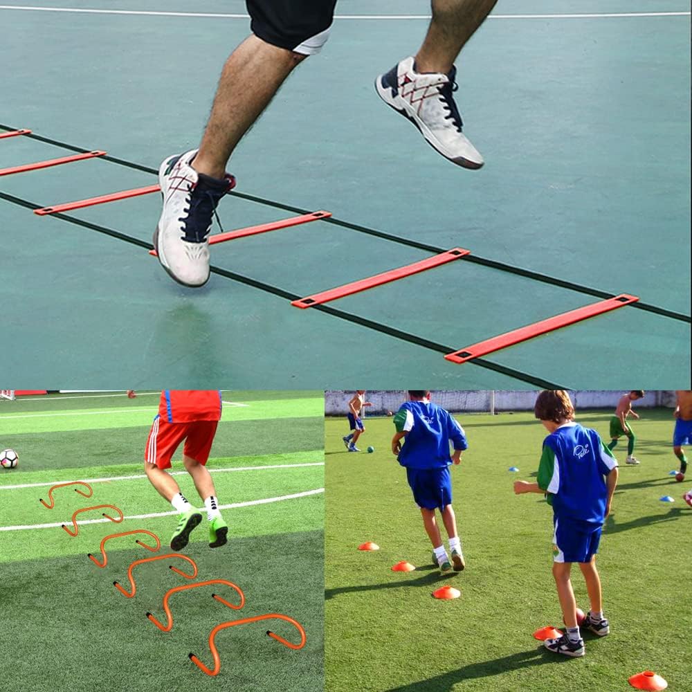 TNZMART Agility Ladder and Disc Cones Training Set Adjustable Rungs Training Ladder with 10 Plastic Sport Cones for Training