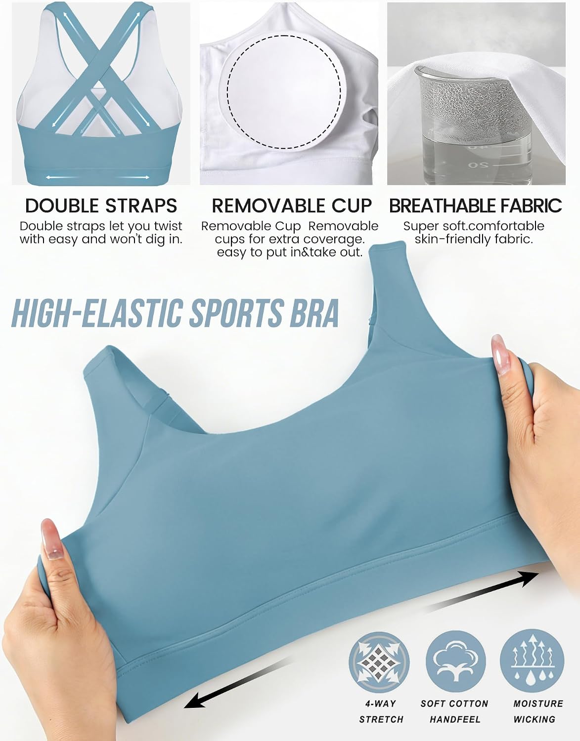 Buauty Sports Bra for Women, Criss Cross Back Medium Support Workout Bras with Removable Cups for Yoga Running Gym