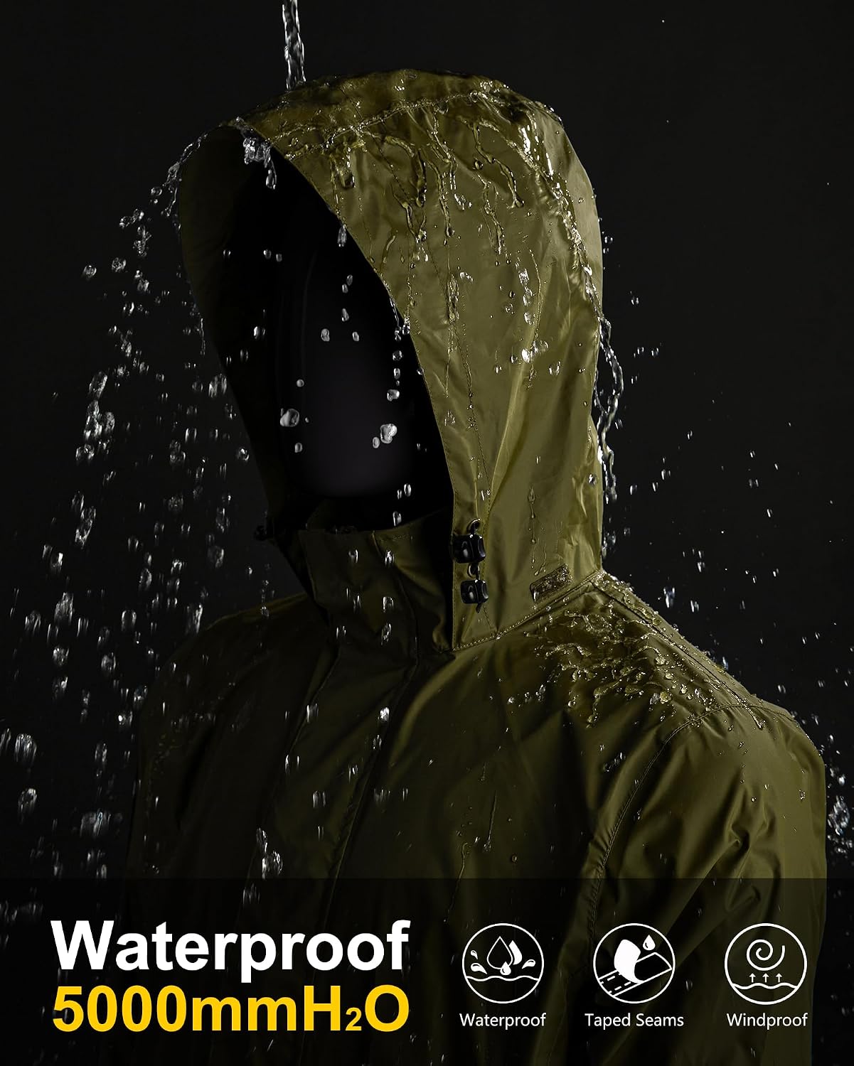 33,000ft Men's Packable Rain Jacket Lightweight Waterproof Golf Raincoat