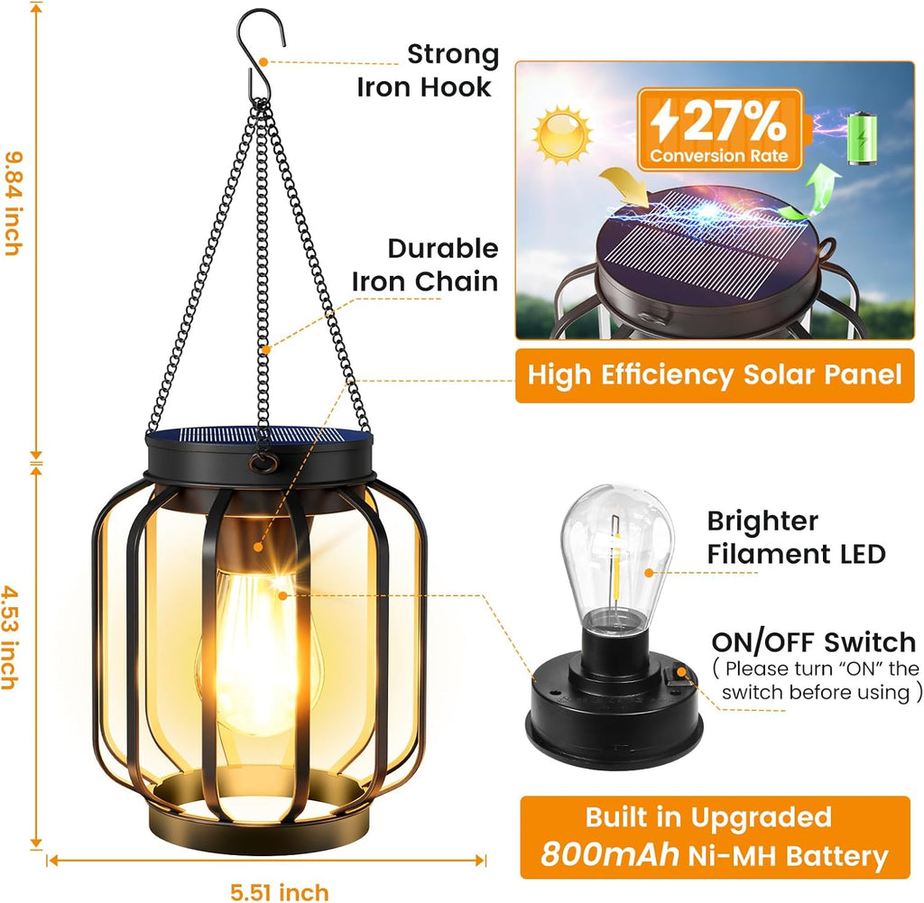 Solar Lanterns Outdoor Waterproof Metal Hanging Solar Lantern, 4 Pack