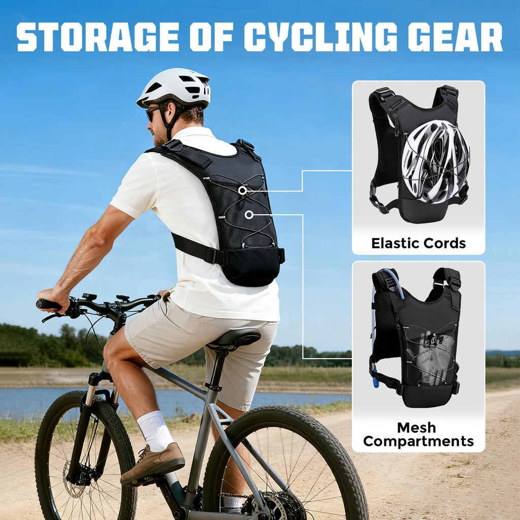 Running Hydration Vest with 2L Water Bladder， Lightweight Adjustable Hydration EDC Chest Pack for Men and Women, Water Backpack for Hiking, Cycling
