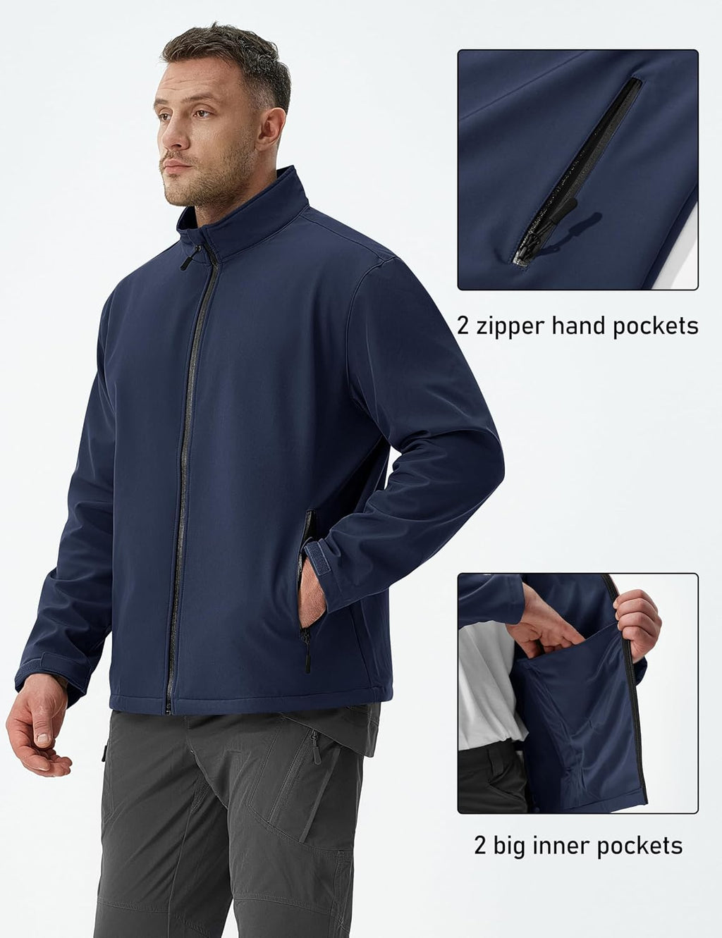 MAGCOMSEN Men's Fleece Lined Softshell Jacket Lightweight Waterproof Windbreaker Zip Up Winter Rain Coat Tactical Hiking